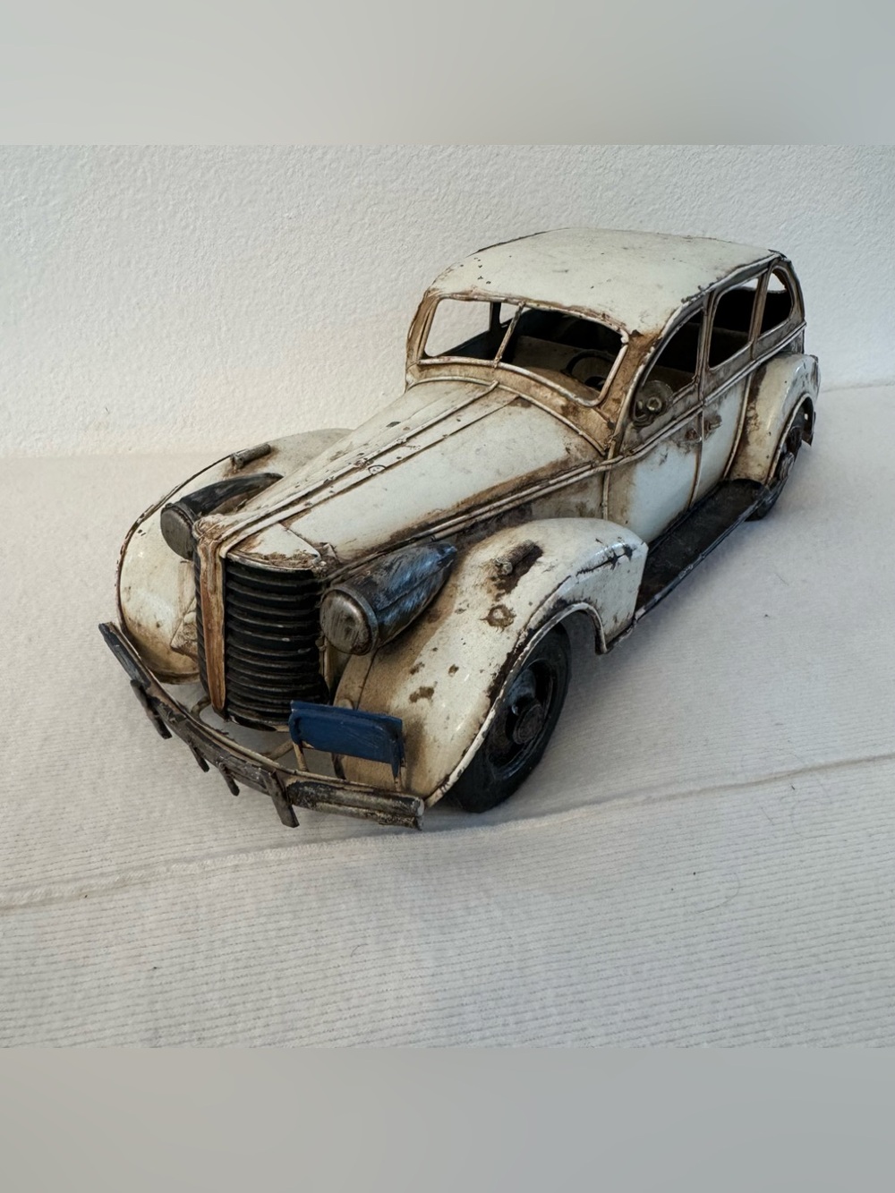Vintage 1930s Style Metal Sedan Car Model Large 13” Rustic Decor